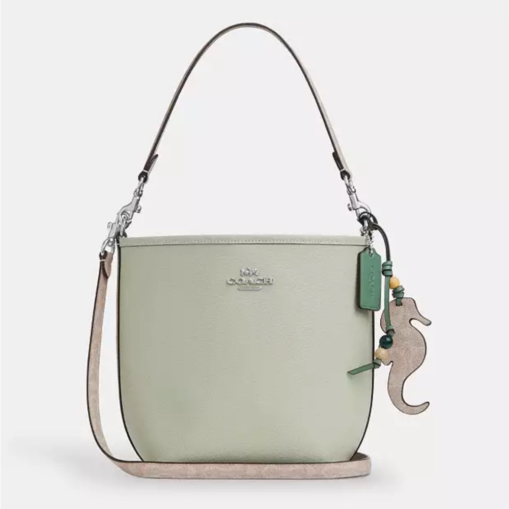 Coach City Bucket Bag with Seahorse Charm Color is Pistachio and Sand*Brand New